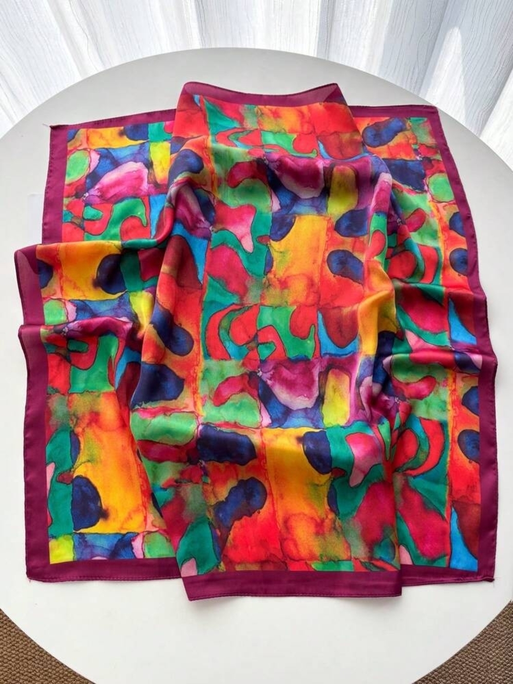 Silk-feel Vibrant Multicolor Abstract Silk Scarf 70*70cm